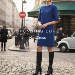 【新品タグ付き】STUNNING LURE ニットワンピース 半袖 ブルー S