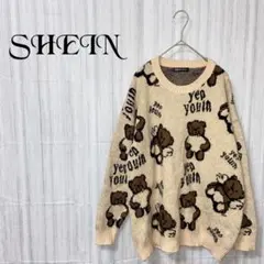 【SHEIN】針織衫 毛衣 總圖案 熊圖案 個性 長袖 圓領