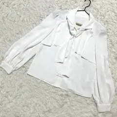 LILLIAN CARAT✨美品　ブラウス　胸元ギャザー　タイ　ホワイト　（M）