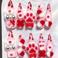 【現品】ネイルチップ 平成女児 地雷 量産 ねこ 血みどろ