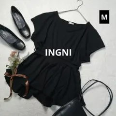2045ꕤイング リブペプラムトップス【M】黒 カシュクール風 半袖カットソーのサムネイル