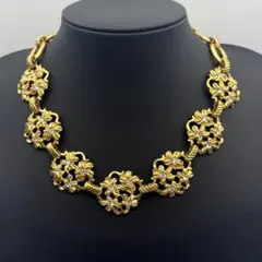 極美品✨イヴ サンローラン ネックレス 花 フラワー ラインストーン ゴールド