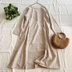 studio CLIP 綿麻ロングワンピース　格子柄　チェック柄 ゆったりサイズ