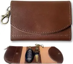 栃木レザー スマートキーケース 小銭入れ付き 財布 ブラウン メンズ・レディース