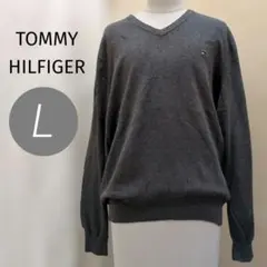 トミーヒルフィガー プレミアムコットンVネック 長袖ニット セーター グレー L