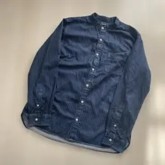 グローバルワーク　ネイビー ストライプ デニム長袖シャツ　L
