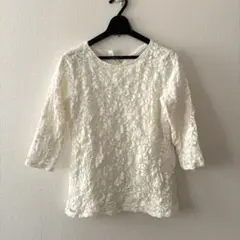 レディース ホワイト レース 5分袖 Tシャツ　カットソー　チュニック