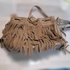 ベージュ フリンジ ショルダーバッグ