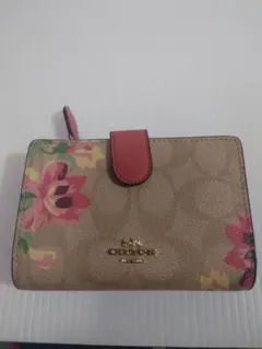 商談中COACH コーチ 二つ折り財布 フラワープリント レザー