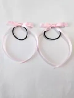 リボン付きピンクヘアゴム2個セット