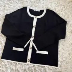 ZARA パールボタン　ノーカラージャケット風　ニットカーディガン