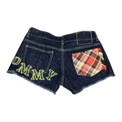 y2k TOMMY刺繍デニムショートパンツ 平成ギャル　サーフ系　チェック