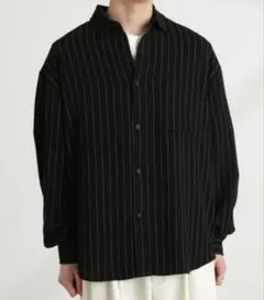 ナノユニバース ピンストライプレギュラーカラーシャツ M