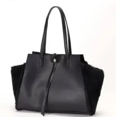 ‪☆新品未使用☆ カラーズ＆シュエット サイドファーレザートートバッグ ブラック