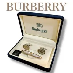 バーバリー 良品 SV925 ホースロゴ カフス ネクタイピンセット 箱付き