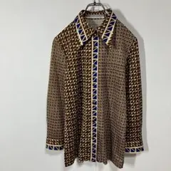 ヴィンテージ　左右非対称　レトロ　スクエアカット　ポリ　ニット　長袖シャツ　古着