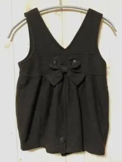☆キッズ　ウール混　ブラック　黒　子供ジャンパースカート　リボン
