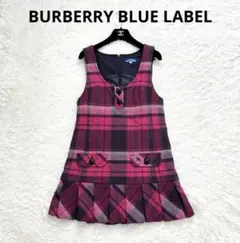 美品　バーバリーブルーレーベル　メガチェック ワンピース　ウール混　プリーツ