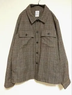 PLUS ONEチェック柄 ボタン付きシャツジャケット　L