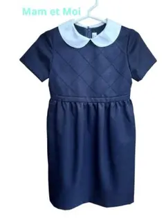 Mam et Moi マムエモア　ネイビー お受験ワンピース 100cm 半袖 スモッキングスムースワンピース（B）23S-OP-001【NAVY(M-77