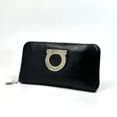 美品■サルヴァトーレフェラガモ ガンチーニ 長財布 ラウンドファスナー ブラック