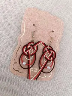 ハンドメイドアクセサリー✧︎大人っぽ水引あわじ結びピアス※期間限定価格