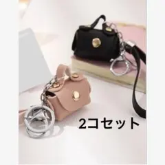 ミニチュアバッグキーホルダー　ハンドバッグチャーム　ピンク　ブラック　2コセット
