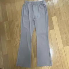リブフレアパンツ グレー ウエストゴム