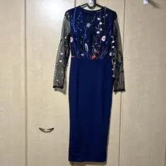 SHEIN 刺繍ロングワンピース　ネイビー