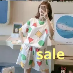 しんちゃん パジャマ セットアップ 白 ホワイト 半袖 部屋着 フリー 大人