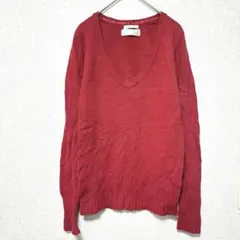 【M】Vネックニット 薄手 赤色 アンゴラニット 差し色 レイヤード US古着のサムネイル