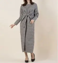 イーハイフンワールドギャラリー　　フロントリボンチェックワンピース