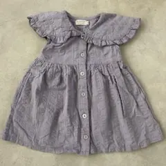 薄紫色 フリル付き襟 ワンピース