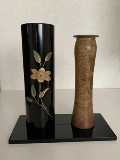 円筒花生 鉄仙 台付　& 自性寺焼　青木昇　花瓶のサムネイル