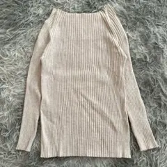 美品✨【フランドル】ベージュ リブ編み 長袖ニット M オフショルにも❗のサムネイル