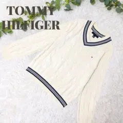 美品❗️TOMMYHILFIGERケーブルニットセーターS/PホワイトVネック