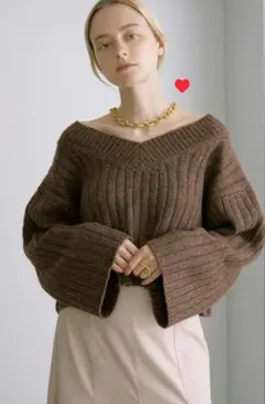 リルアンビションMixcollor Vneck Knit　Brown