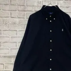 ラルフローレン長袖シャツ！ブラックL ロゴ刺繍 0226