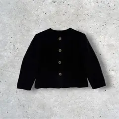 カシミヤ ビンテージ レトロ上品 ノーカラージャケット きれいめブラック金ボタンのサムネイル