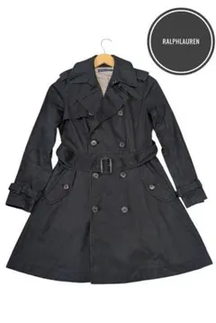 ラルフローレン ロング トレンチコート ベルト付 黒 Mサイズ 牛革 綿100%