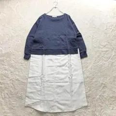 ☆【シューラルー】L 紺×白 ワンピース ロング丈 カジュアル 春秋 チュニック