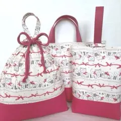 入園入学セット　レッスンバッグ体操着袋上履き袋　ハンドメイド　180 猫柄