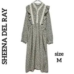 美品✨シーナデルレイ　レース襟 花柄 フリル ロングワンピース レトロ ガーリー