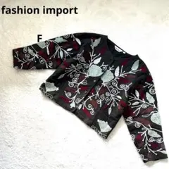 ノーカラージャケット　羽織　カーディガン　上着　ボタニカル刺繍コットンジャケット