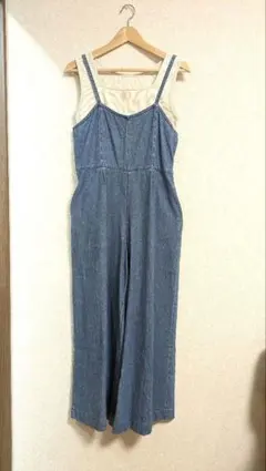 【アメホリ】後ろゴム入デニムサロペットLサイズ