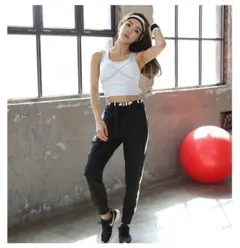 レディース ジャージ ジョガーパンツ 伸縮素材 ヨガ ブラック 黒 M D189