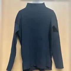 ネイビー リブ編み ハイネックセーター