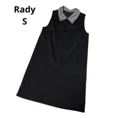 レディー　ノースリーブワンピース　黒　襟付き　レース　スパンコール　ドット柄　S