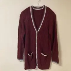 ケーブルニット　バーガンディカーディガン