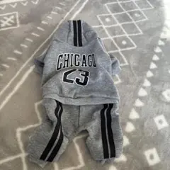 グレー フード付き 犬服 Mサイズ